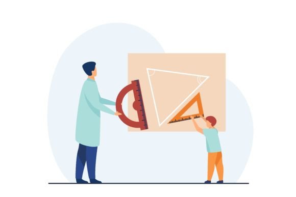 Boy Studying Geometry: Pupil with Ruler