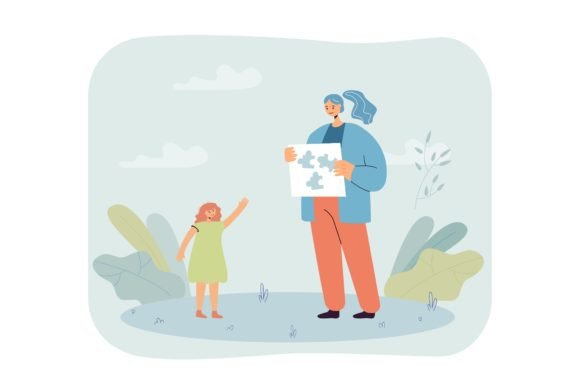 Female Teacher Showing Puzzle to Little: A Visual Story of Early Learning
