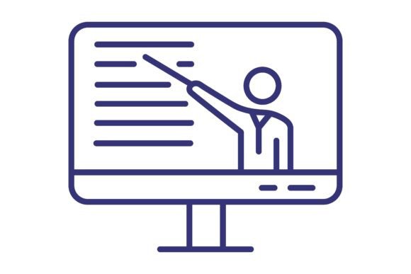 Online Teacher Line Icon: Person, Talking and the Modern Education Workflow