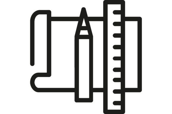 Paper with Pen and Ruler Line Icon: School & Drafting